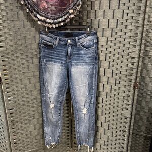 Distressed Buckle Black ankle skinny